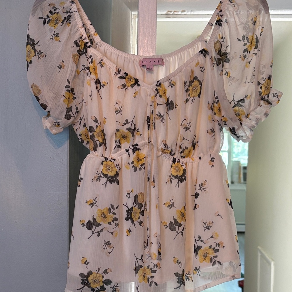 Floral Puff Sleeve Top - White and Yellow